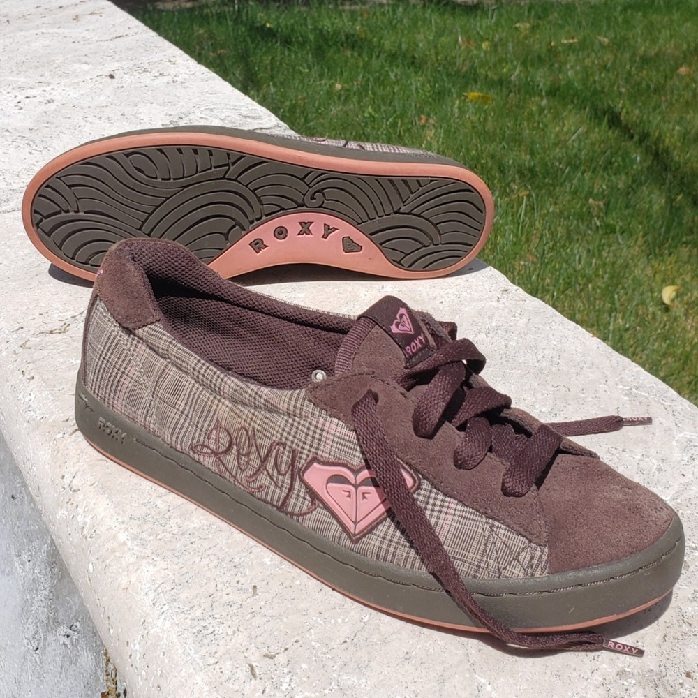 Roxy Brown and Pink Plaid Sneakers/Skate Shoes